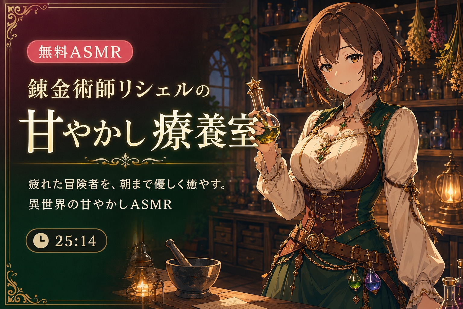 温かなアトリエで微笑む錬金術師リシェル